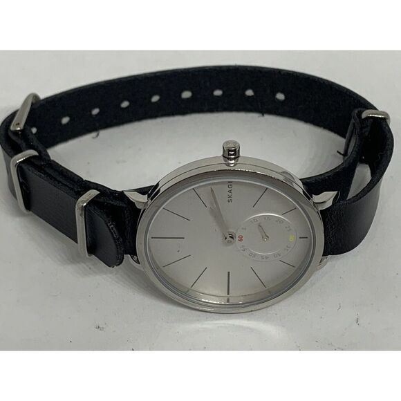Skagen SKW2358 Hagen Women's Black Leather Analog White Dial Quartz Watch HK770 - Picture 7 of 11